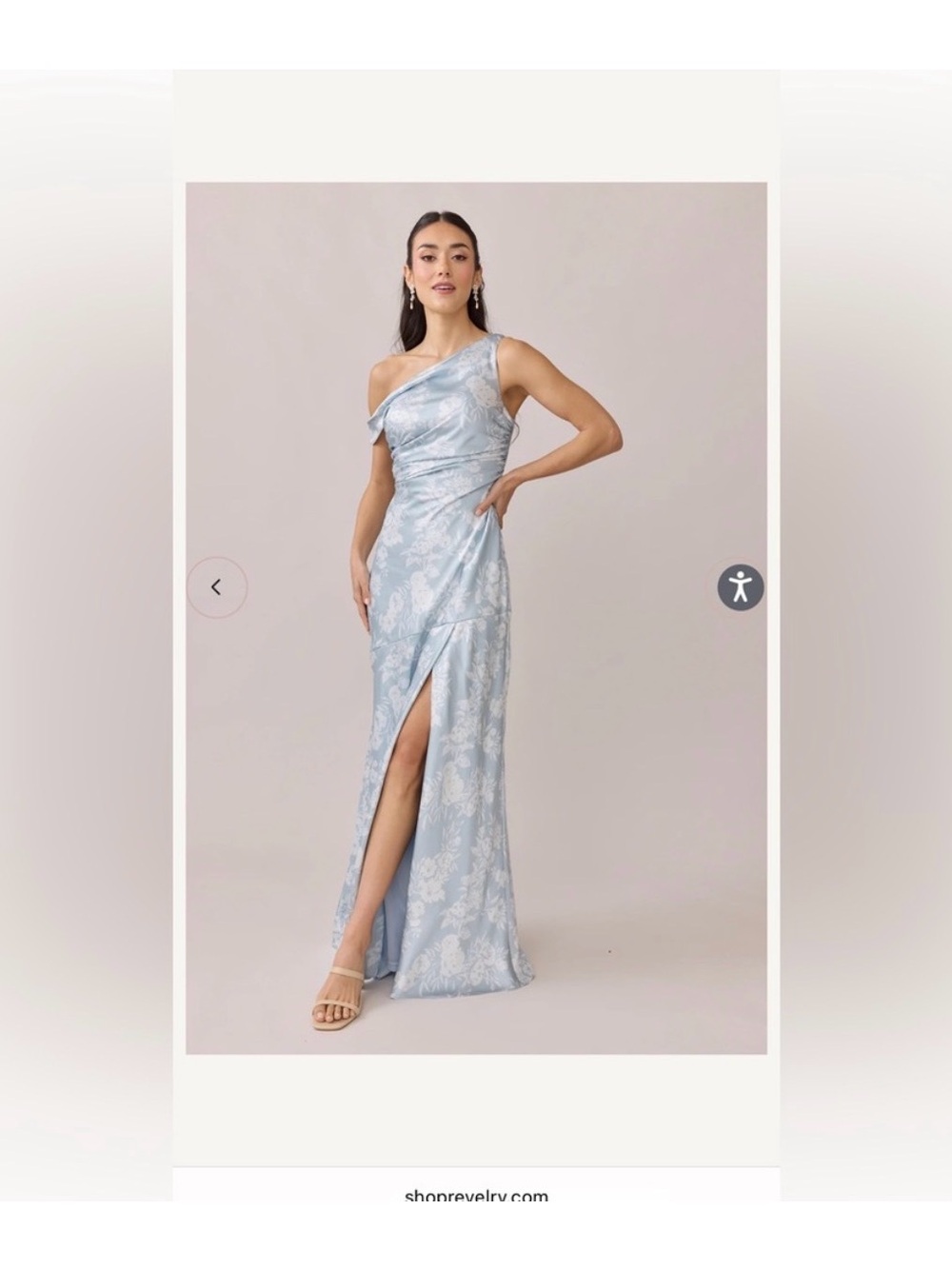 Revelry One-Shoulder Light Blue Floral Evening Gown